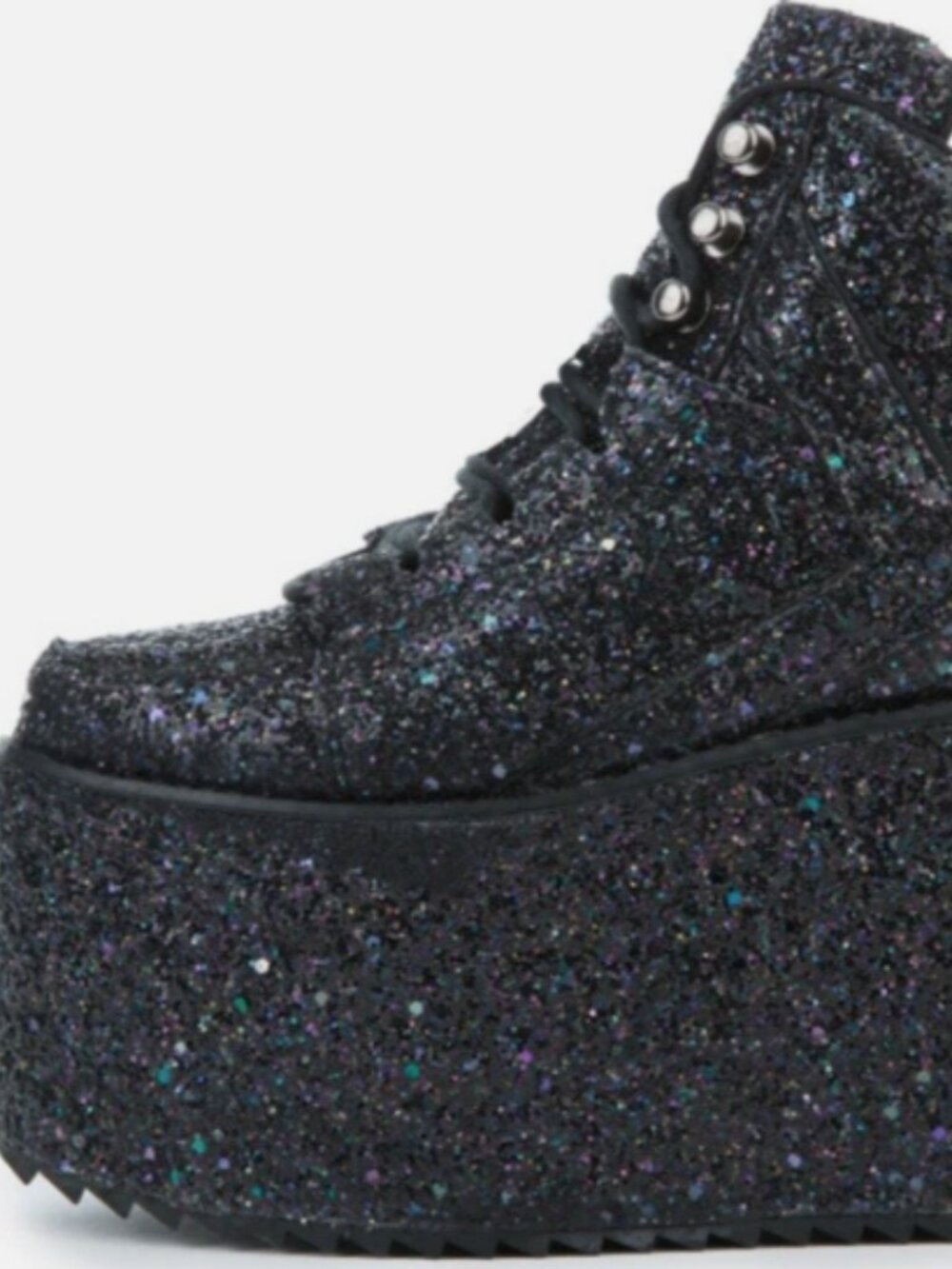 NEW YRU QOZMO SKY HIGH PLATFORM SNEAKERS BLACK GLITTER GALACTIC SIZE 38